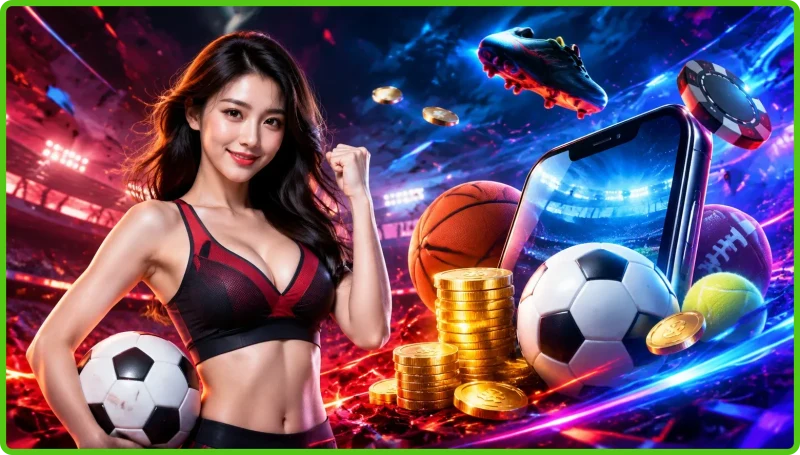 Hình ảnh minh họa đa dạng các môn cá cược thể thao tại New88, bao gồm bóng đá, bóng rổ, tennis và eSports trên giao diện kỹ thuật số năng động.